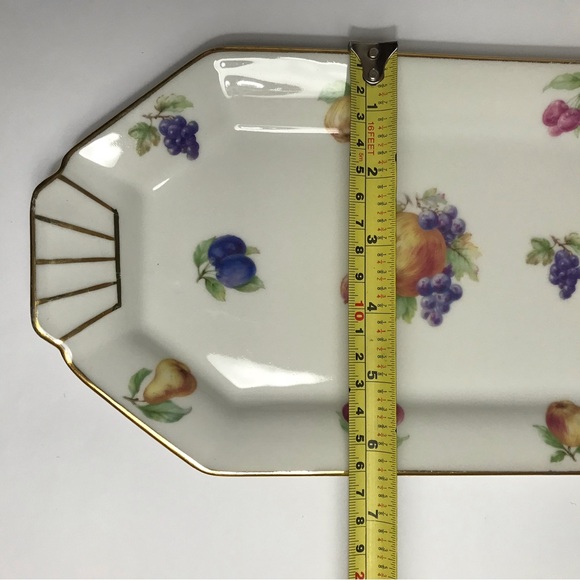 Lourlioux Le Faune Porcelain Serving Dish Long Rectangle Fruits Golden Trim - Picture 6 of 16